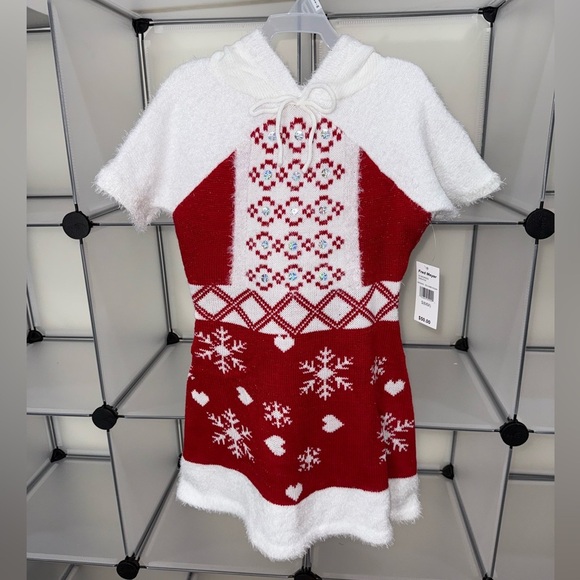 33 Degrees Girls Ugly Christmas Sweater Dress Size S (6/6X) Red Combo NWT - Picture 1 of 7